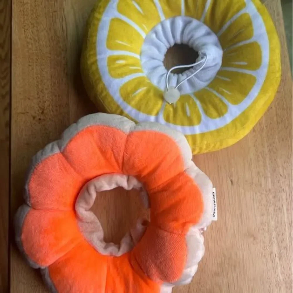 2 Plush Soft Dog/Cat Recovery Collars Lemon & Orange
